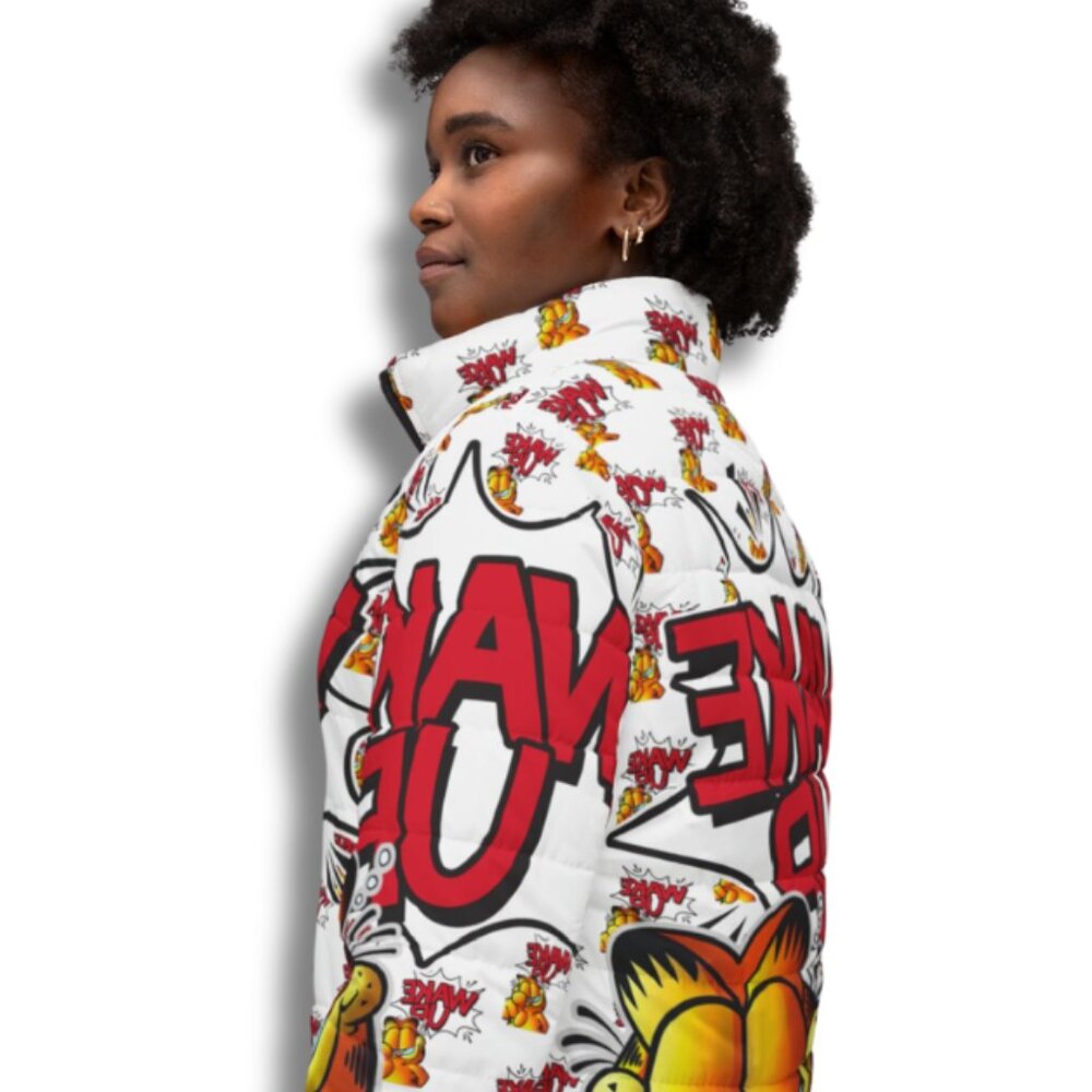 Garfield “Wake Up” Puffer Jacket 💥 Women’s Streetwear (WHITE)| Brand New
